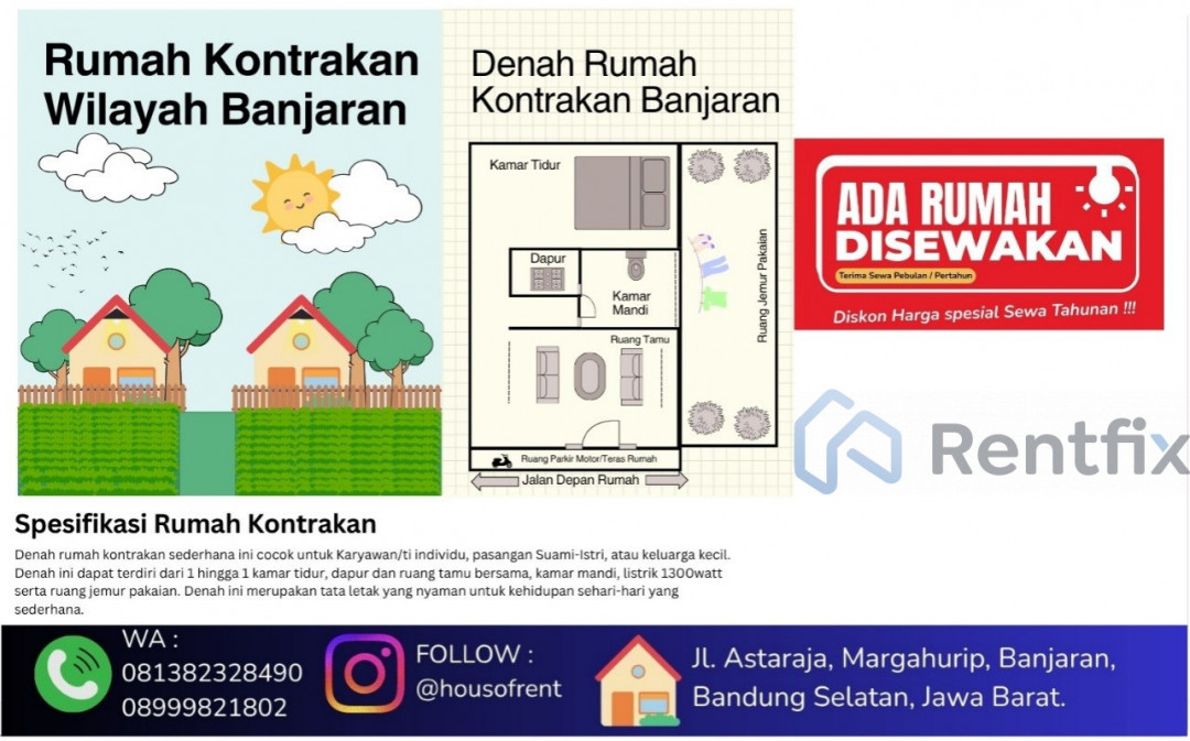 Denah Sewa Rumah di JL. ASTARAJA, DESA MARGAHURIP, KECAMATAN BANJARAN, BANDUNG SELATAN., Banjaran, Kabupaten Bandung - Rentfix